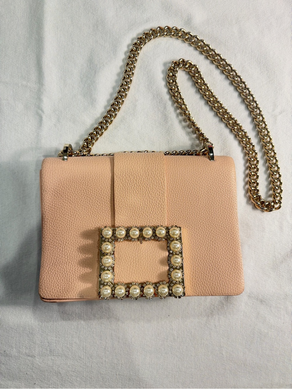 Rare Kate Spade Madison Avenue Blush Pink Pearl Buckle Chain Shoulder Bag